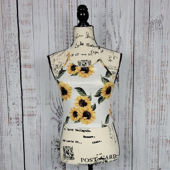 SHEIN Sunflower Medium Cropped Tie Neck Halter Summer Chic Floral Boho Tank Top - Picture 1 of 4